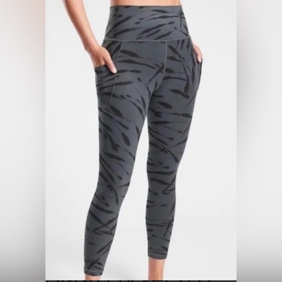 Athleta Pants - ATHLETA Salutation Stash Pocket II 7/8 Tight Black & Gray Zebra Size: L